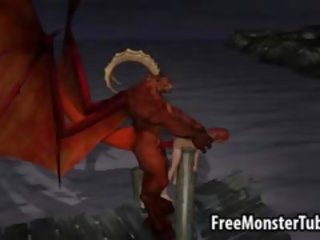 3d desenho animado divinity fica fodido ao ar livre por um winged demônio