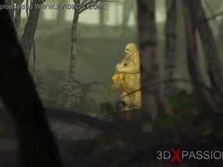 Hijau raksasa ogre mengongkek keras yang keberahian perempuan goblin arwen dalam yang enchanted hutan