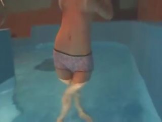 Thin babe mastrubating in pool